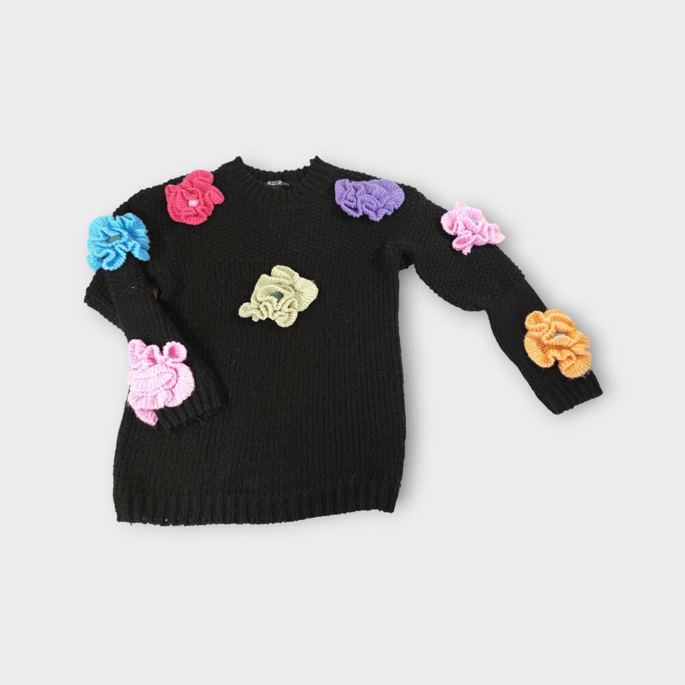 Womens A.Z.I. Black knit 3D flowered sweater Size Small